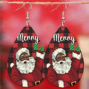 Faux Leather Christmas Santa Earrings